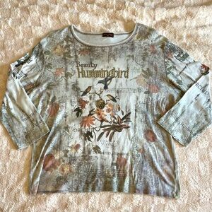 FlowerNRing Hummingbird Fairycore Long Sleeve Top Size XL-XXL